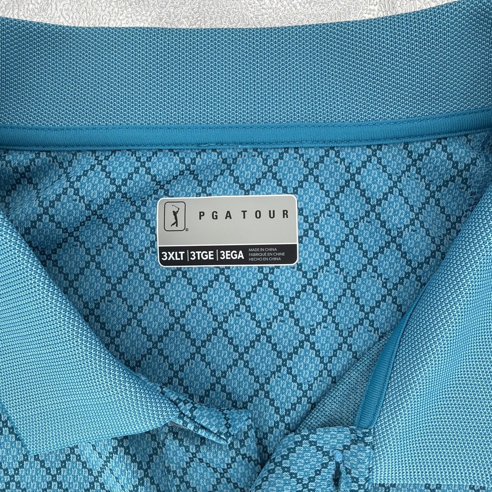 Men's PGA Tour UPF 50 teal blue golf Polo shirt  3XL Short Sleeve Activewear